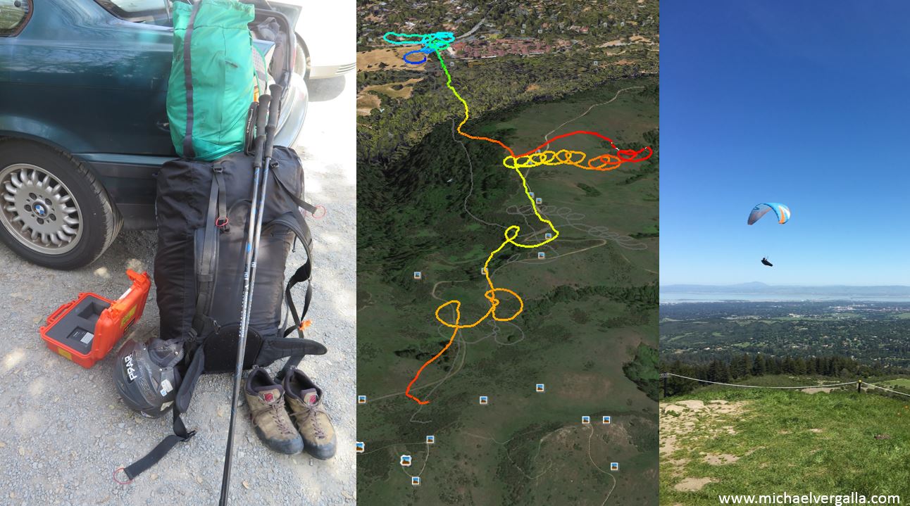 Hiked up with gear for reality capture. Flight path colored by altitude.  Soaring the peak on the first flight - photo credit: Bob Posey